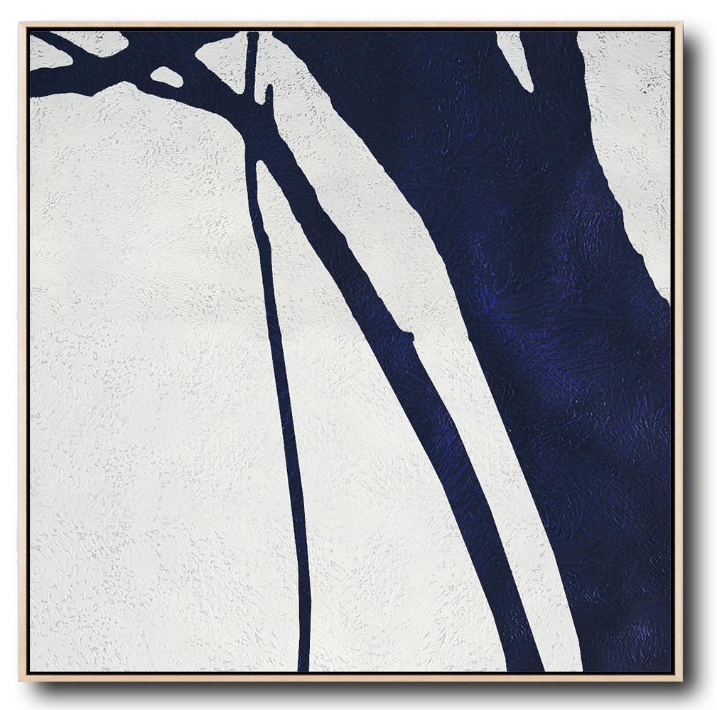 Buy Large Canvas Art Online - Hand Painted Navy Minimalist Painting On Canvas - Art Prints And Posters Large